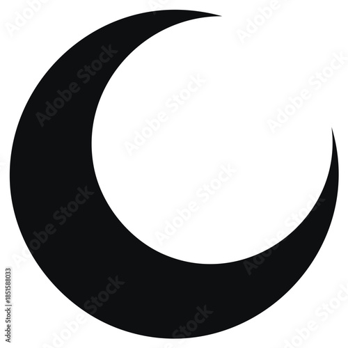 Black crescent moon symbol icon graphic design element abstract shape nighttime concept