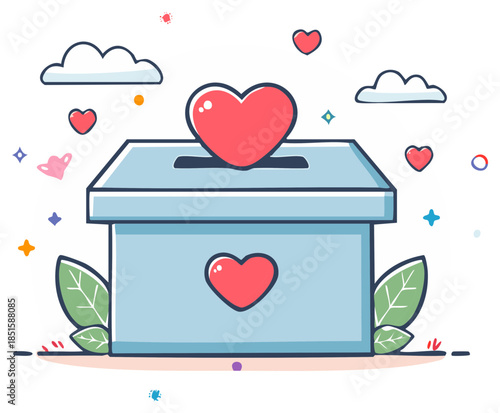 Donation Box with Hearts Giving Sharing Charity Contribution Concept for Supporting Kindness