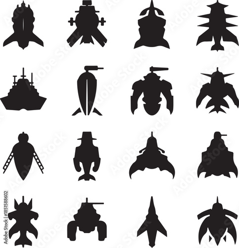 Silhouette illustrations of various forest landscapes and trees