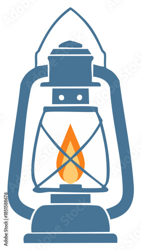 Vintage kerosene lantern with a glowing flame emitting warm light