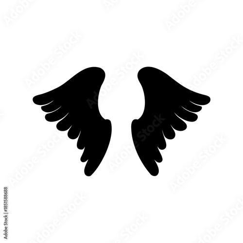 Stylized black wings on a white background, minimalist design, angel aesthetic