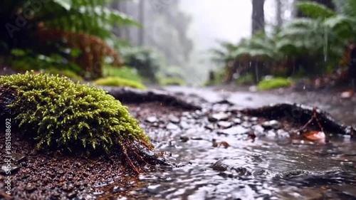 ASMR Rain Falling on Forest Path
