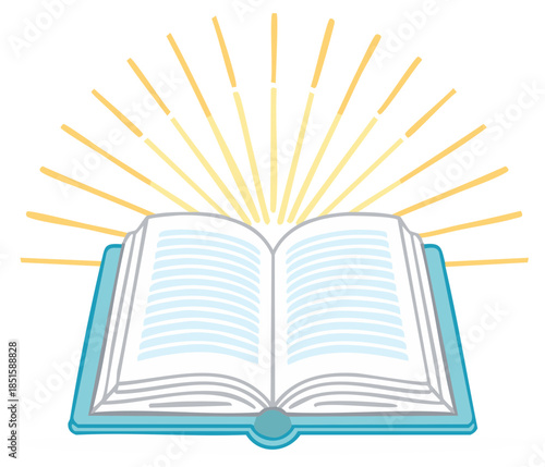 Book illustration with rays of light symbolizing knowledge and wisdom