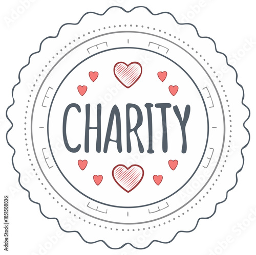 Charity Seal with Hearts Outline Design Fundraiser Emblem Giving Circle Illustration