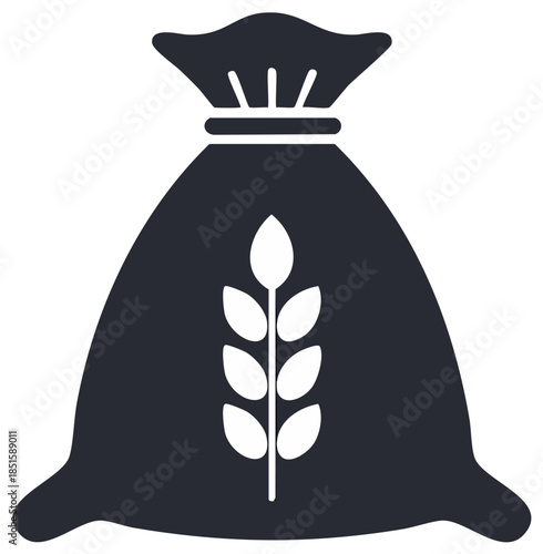 Dark sack filled with grain and wheat stalk symbol illustration for agriculture concepts