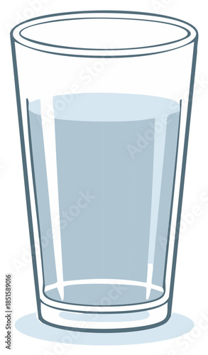 Glass of water illustration on white background, refreshment and hydration