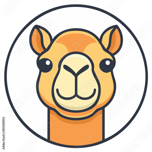 Friendly camel illustration in a circle icon