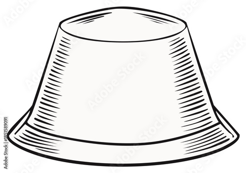 Hand drawn bucket hat illustration in a black and white vintage sketch style