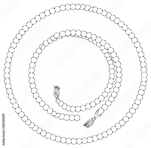 Hand Drawn Prayer Beads with Tassels in Spiral Pattern