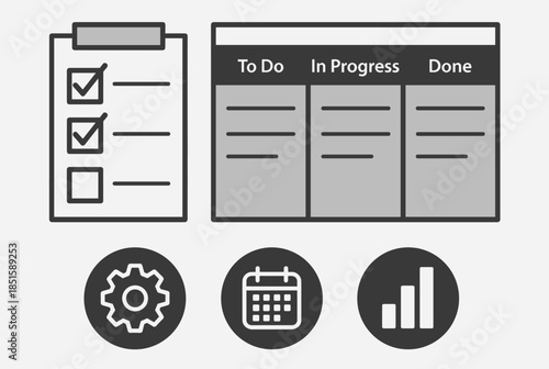 Task Management and Productivity Icons Set with Workflow Elements