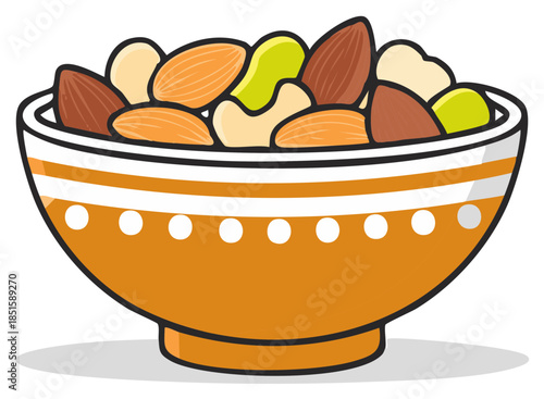 Healthy Mixed Nuts Bowl Illustration Featuring Almonds Cashews and Pistachios