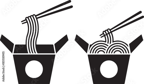 Two takeout noodle boxes with chopsticks silhouette
