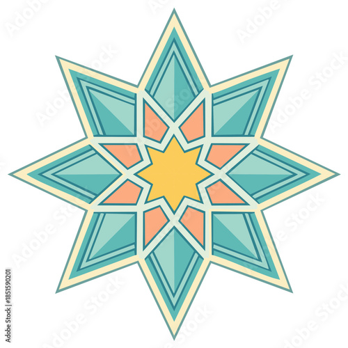 Eight Pointed Star Geometric Pattern with Intricate Colorful Abstract Design Element