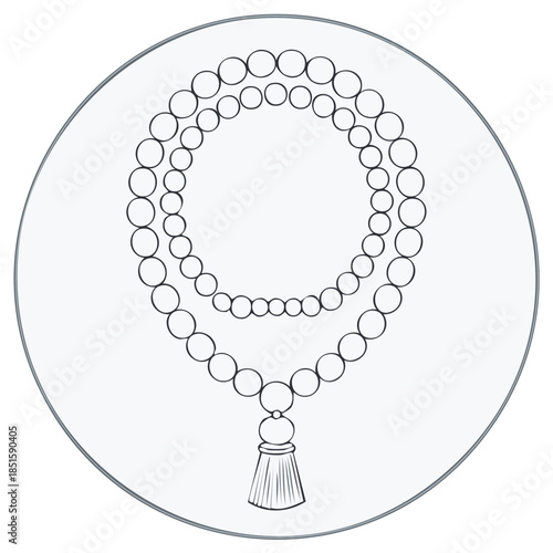 Line art prayer beads with tassel spiritual accessory