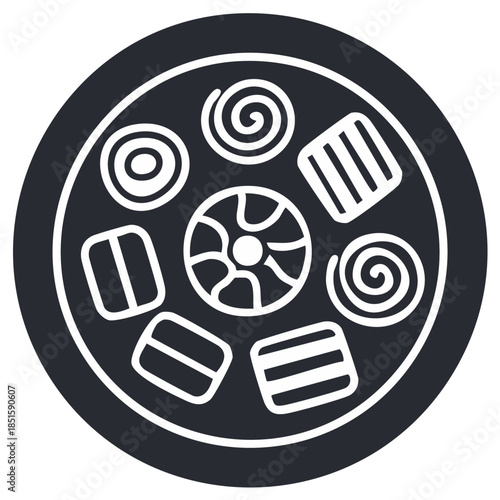 Abstract illustration of assorted candies arranged in a circle