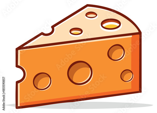 Cartoon Vector Illustration of a Yellow Wedge of Cheese with Holes