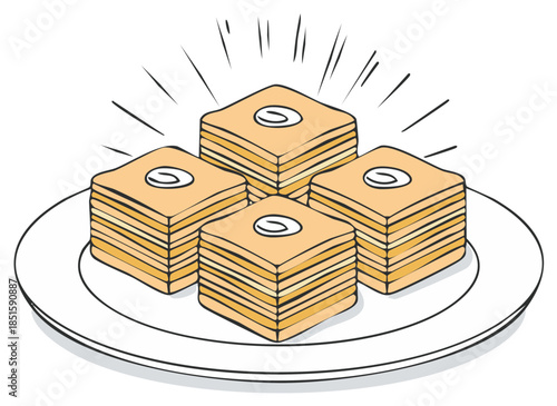 Delicious traditional Middle Eastern sweet pastries with nut topping served on a plate as a delectable dessert illustration