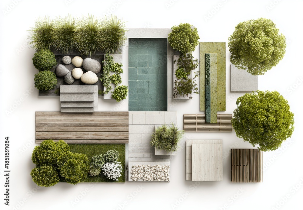 Fototapeta premium a flat lay of garden design elements. this could be used to create a beautiful and lush garden plan.