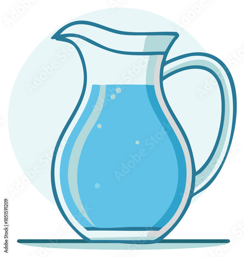 Refreshing clear water in a simple glass pitcher with air bubbles vector illustration