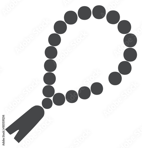 Gray prayer beads with tassel loop used in faith religions for worship and meditation