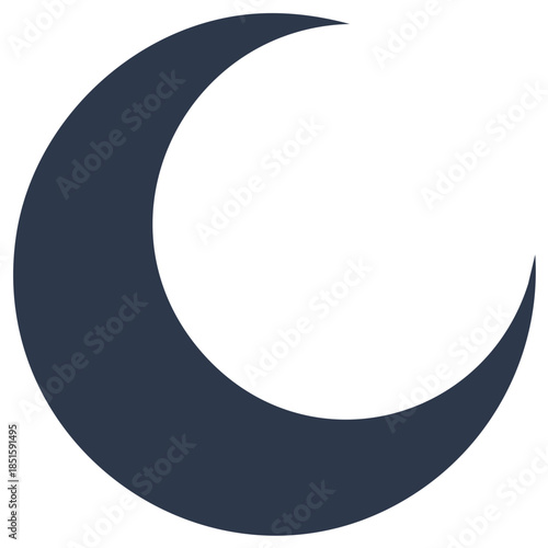 Crescent moon dark blue silhouette against white celestial body symbol