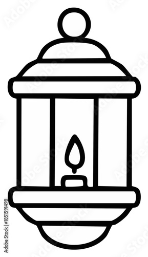 Outline of a classic kerosene lantern with a lit flame inside