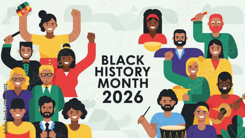 Diverse group of people celebrating black history month 2026 with joy and unity