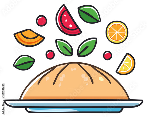 Whimsical Fresh Food Elements Floating Above Delicious Baked Goods on Plate