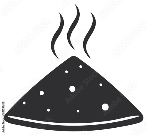 Steaming hot folded pancake or crepe icon with scattered dots simple monochrome vector illustration.