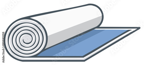 Rolled blue exercise mat icon, perfect for yoga, fitness, and meditation illustrations or graphics