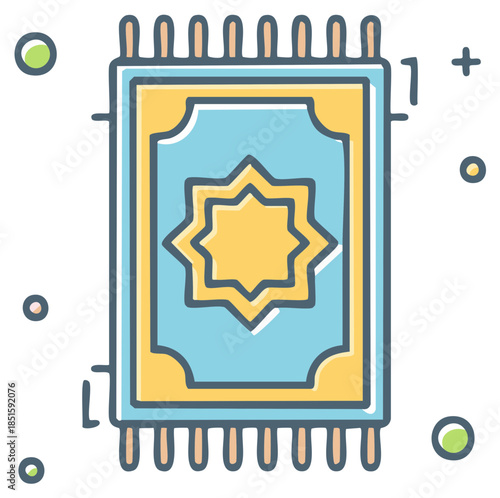 Islamic prayer rug illustration with geometric star design for Muslim worship