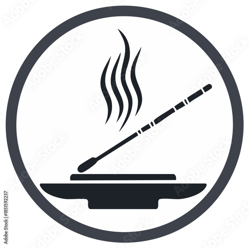 Minimalist Incense Stick and Smoke Aroma Icon in a Circular Frame