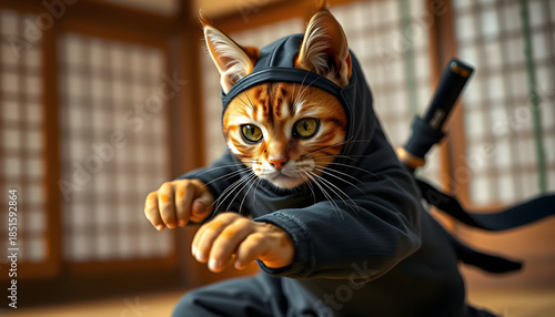 Cute Orange Cat Working as a Ninja