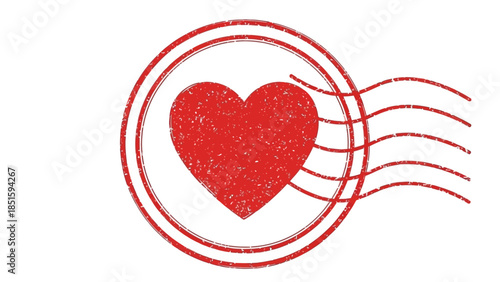 Red Heart Symbol on a Grunge Postal Stamp 