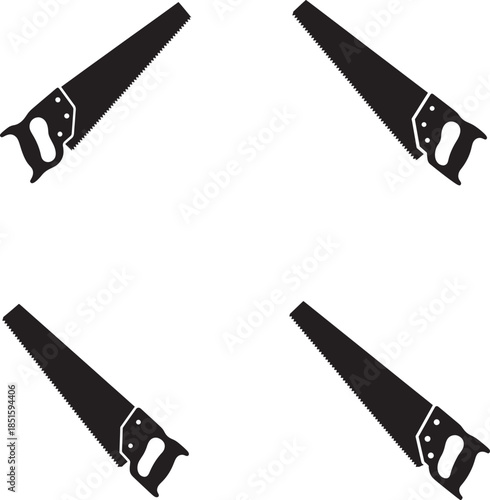 Hand Saw Tool Solid Silhouette Vector Icons