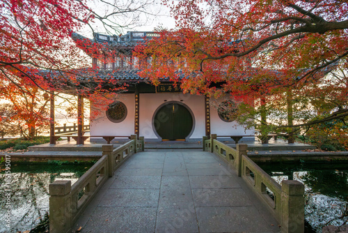 Photography Autumn Moon on the Calm Lake, Painting and Poetry Pavilion autumn scenery at Wes