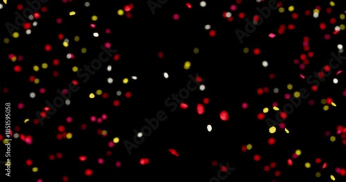 Colorful rose petals sway in the wind. Isolated on black background. 4K 3D rendering loop animation.