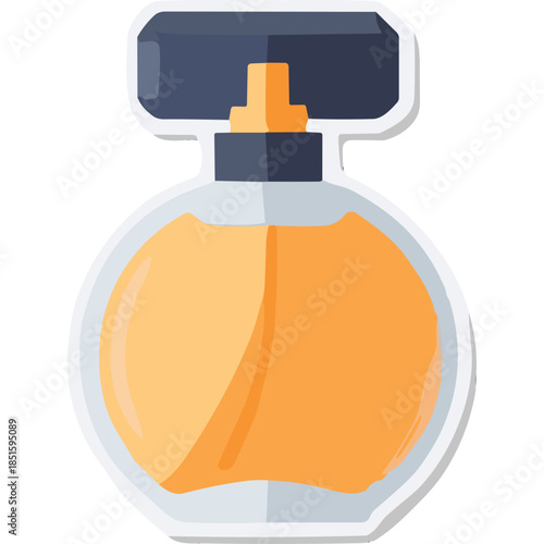 Perfume Bottle Icon: Amber Liquid in Round Glass Container