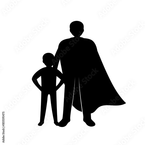 A superhero father and child duo in silhouette, a touching illustration