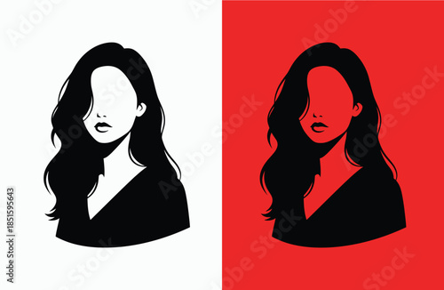 Stylized portrait of a woman in black and red