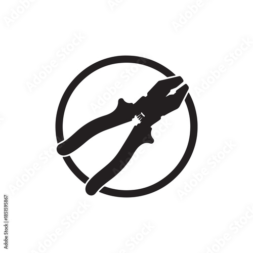 Detailed illustration of pliers, work tool. Industry utensil vector symbol placed in a circle, for use in advertising and web design. 
