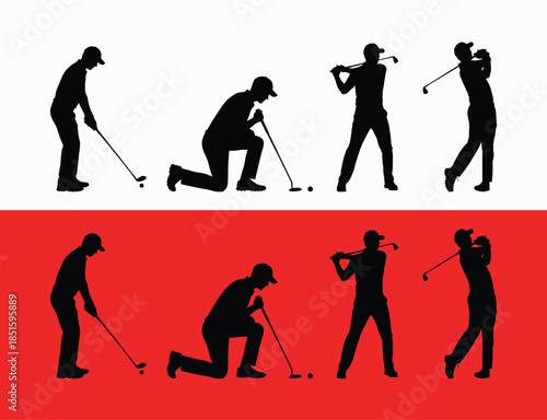 Golf swings and stances silhouette illustrations