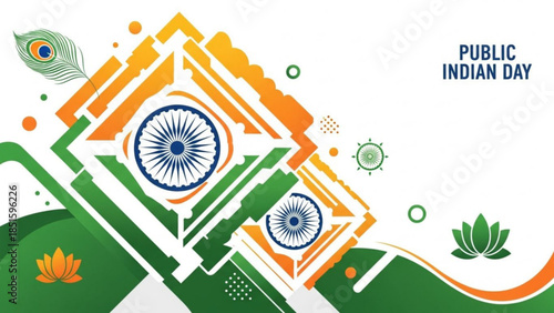 Indian republic day celebration with vibrant green, orange, and white hues and cultural motifs