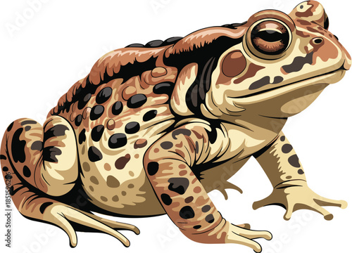 Brown common toad character graphic with realistic skin texture for educational animal content