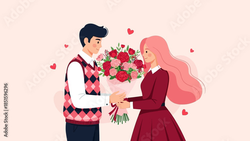 A Man Giving Flowers to His Girlfriend
