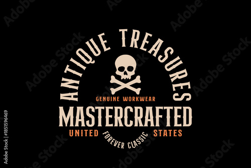 Antique Treasures Mastercrafted Genuine Workwear Skull and Crossbones Emblem.