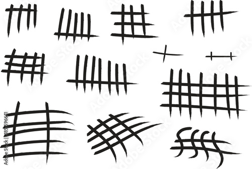 Various black fence and gate designs isolated on transparent background