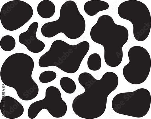 Abstract Black Organic Blob Shapes Set with Fluid Liquid Elements. Wavy Round Forms and Soft Liquid Doodle Elements. Modern Minimalist Oval Shapes. Cow Print Pattern.