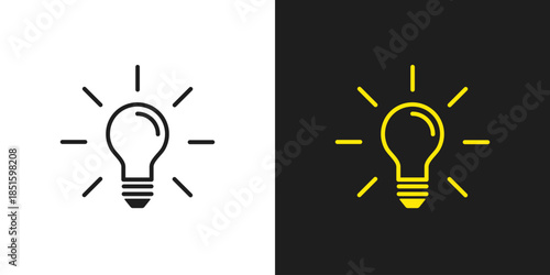 Light bulb line icon vector on white and black background. Idea sign, solution, thinking, concept, electricity. Lighting electric lamp symbol
