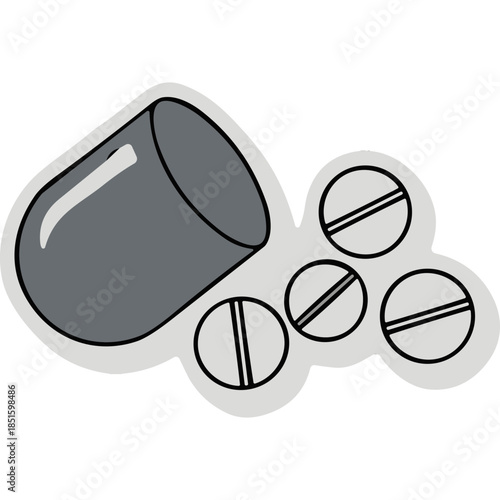 Pill Capsule Spilling Out Round Tablets - Medical Icon